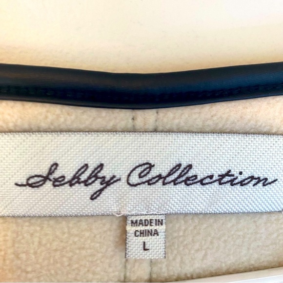 SEBBY COLLECTION:Cream Sherpa Jacket w/Black Leather Trim & Gold Toggle closures - Picture 4 of 7